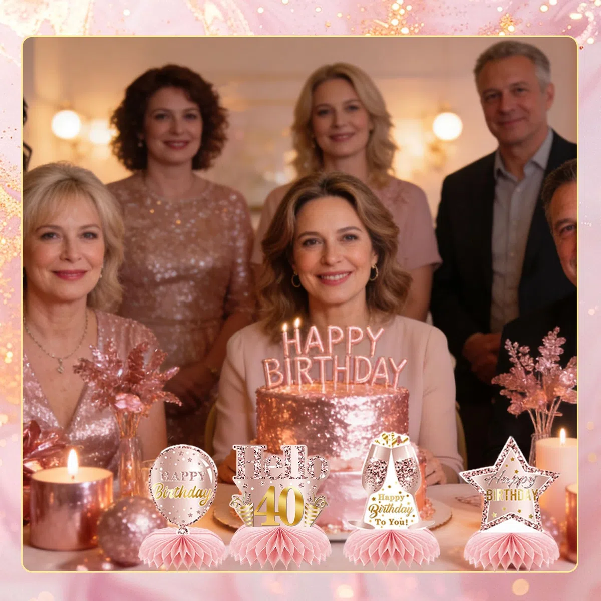 9 STK Rosa Rosegold 40 Compleanno Decorative Centro Tavola per Ragazze Felice 40 Compleanno Decorazioni Tavolo Party Accessori Torte di Compleanno Tabelle Aggiunte
