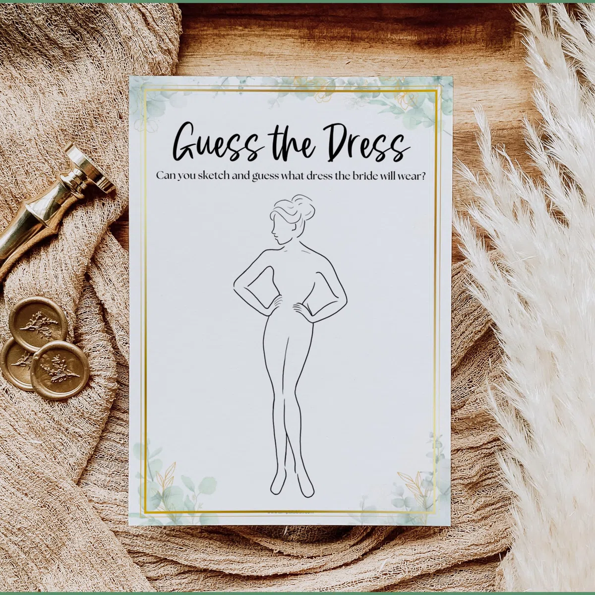 Templatables Guess the Dress - Gioco per addio al nubilato, confezione da 20, elegante design floreale, formato A6 (10,5 x 14,8 cm), carta premium da 450 g/m², divertente attività per addio al