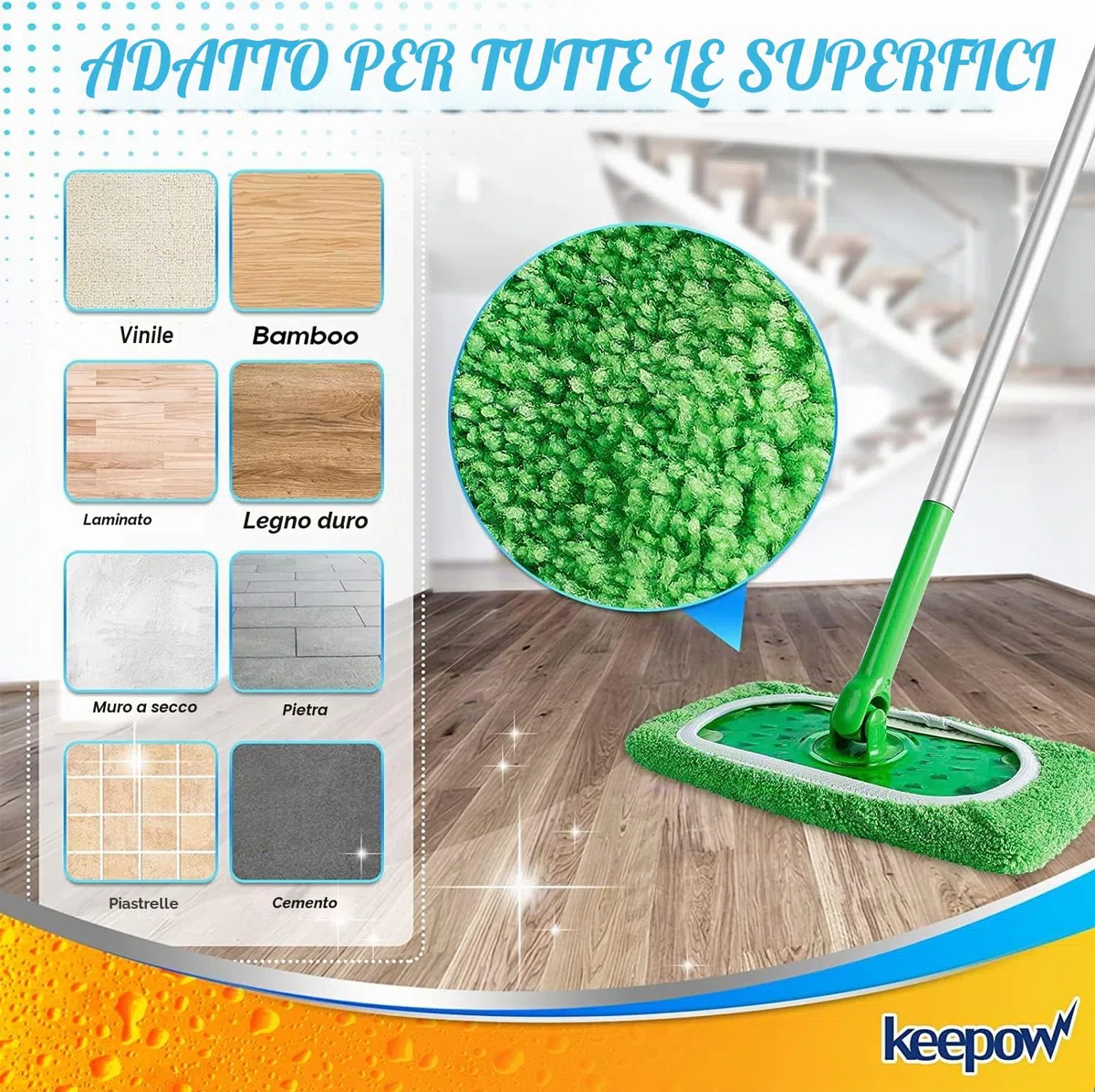 KEEPOW 8 Verde Panni per Swiffer Lavapavimenti, Microfibra Panni per Swiffer Scopa, Lavabili per Swiffer Panni Catturapolvere, Panni Riutilizzabili per Swiffer Sweeper Mop, 8 Pezzi