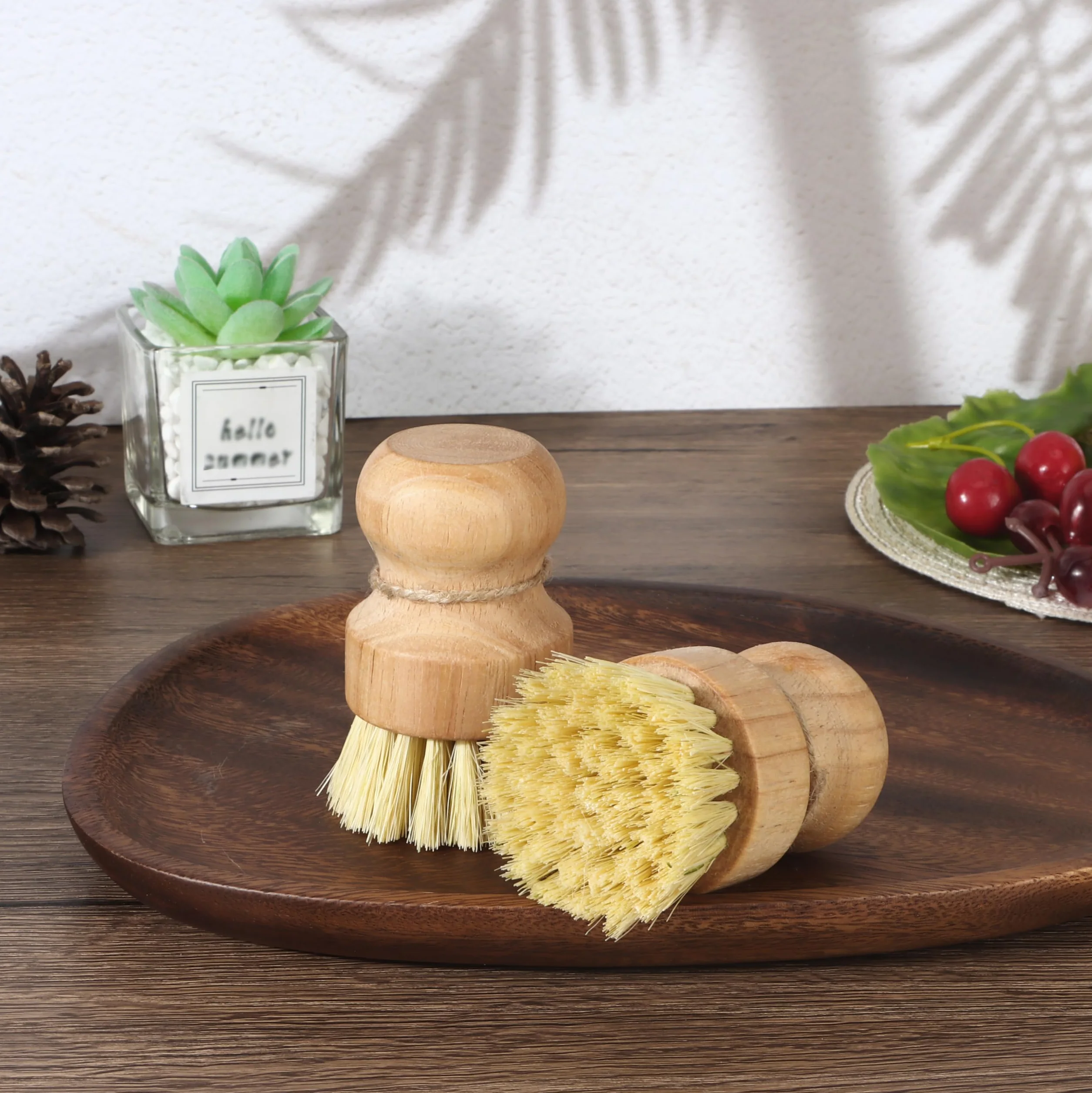 2 Pezzi Spazzola per Funghi in Legno, Spazzola da Cucina con Cordino, Spazzola per Pulizia for Dish Pans Kitchen Sink Cleaning