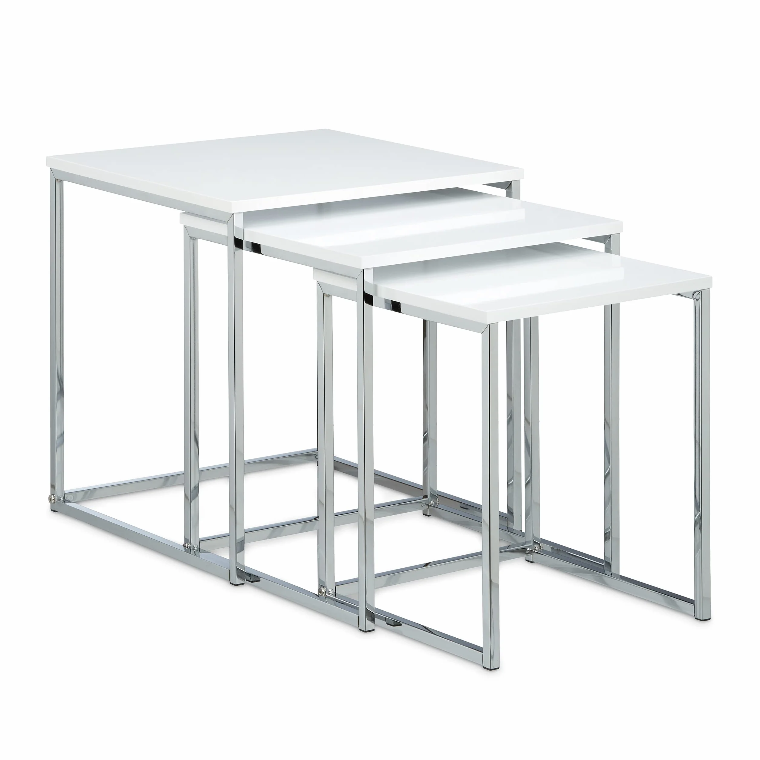 Relaxdays Tavolini da Salotto, Set da 3, Sovrapponibili, Multiuso, H x L x P: 42 x 40 x 40 cm, da Divano, Bianco