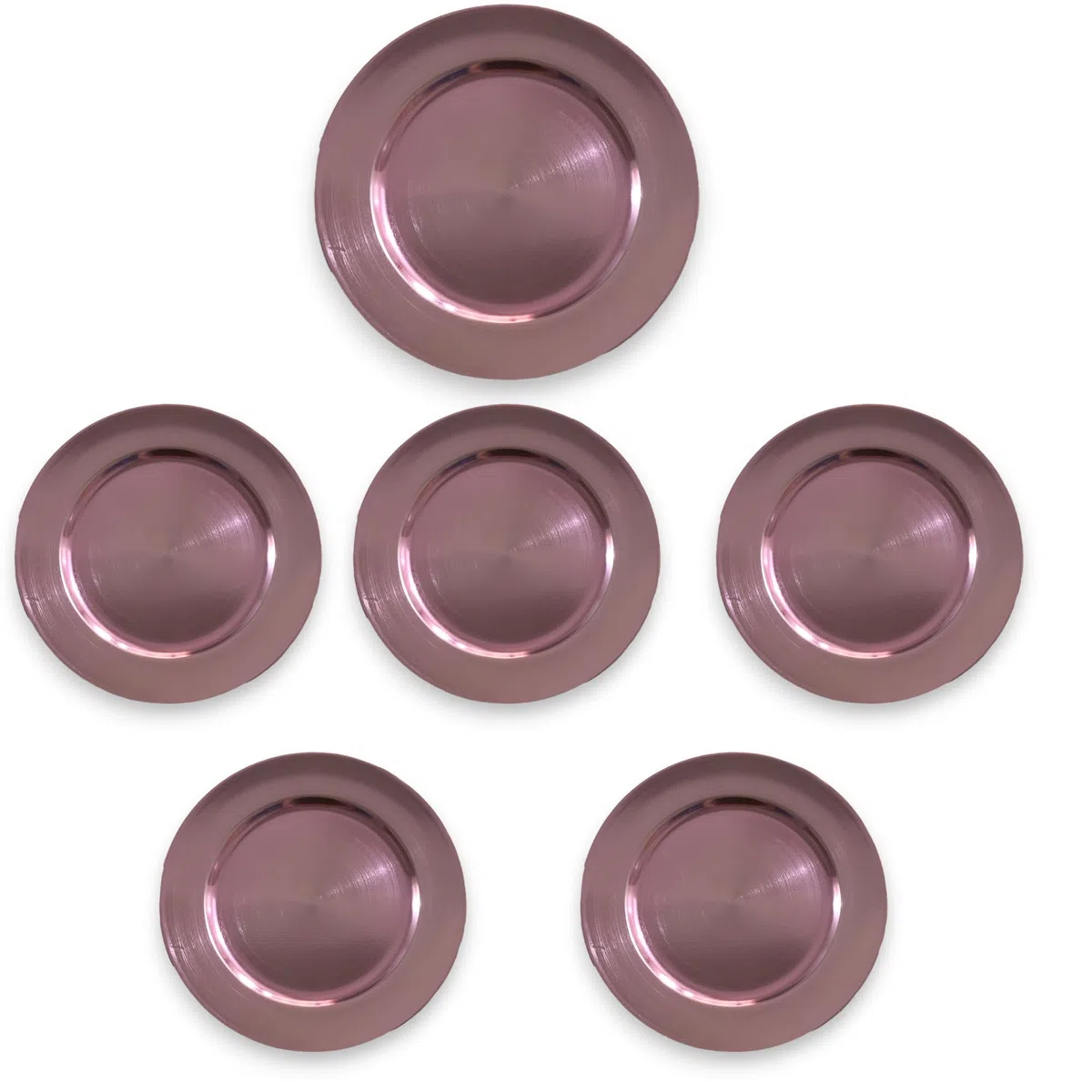 Generico Sottopiatti Rosa Antico SPAZZOLATO Bordo LISCIO, uso Decorativo in plastica Rigida Bordo liscio, Tondo 33 cm, Natale cenone sotto Piatto Natalizio Cenone Capodanno Aperitivo (6 e 12 pz) (6)