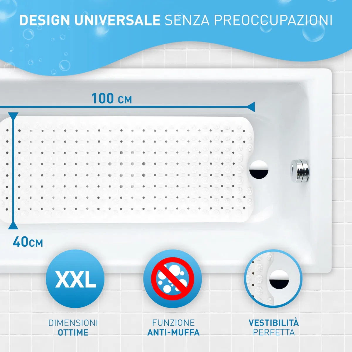 FLIPLINE - Tappetino per vasca da bagno Natura sensibile alla pelle, 100% senza BPA [100 x 40 cm] – non PVC – Tappetino antiscivolo per bambini e neonati