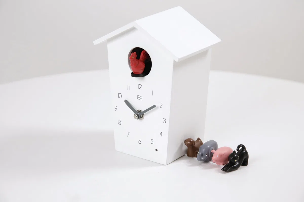 KOOKOO AnimalHouse bianco orologio cucù orologio da parete con 5 animali della fattoria registrazione naturali design moderno