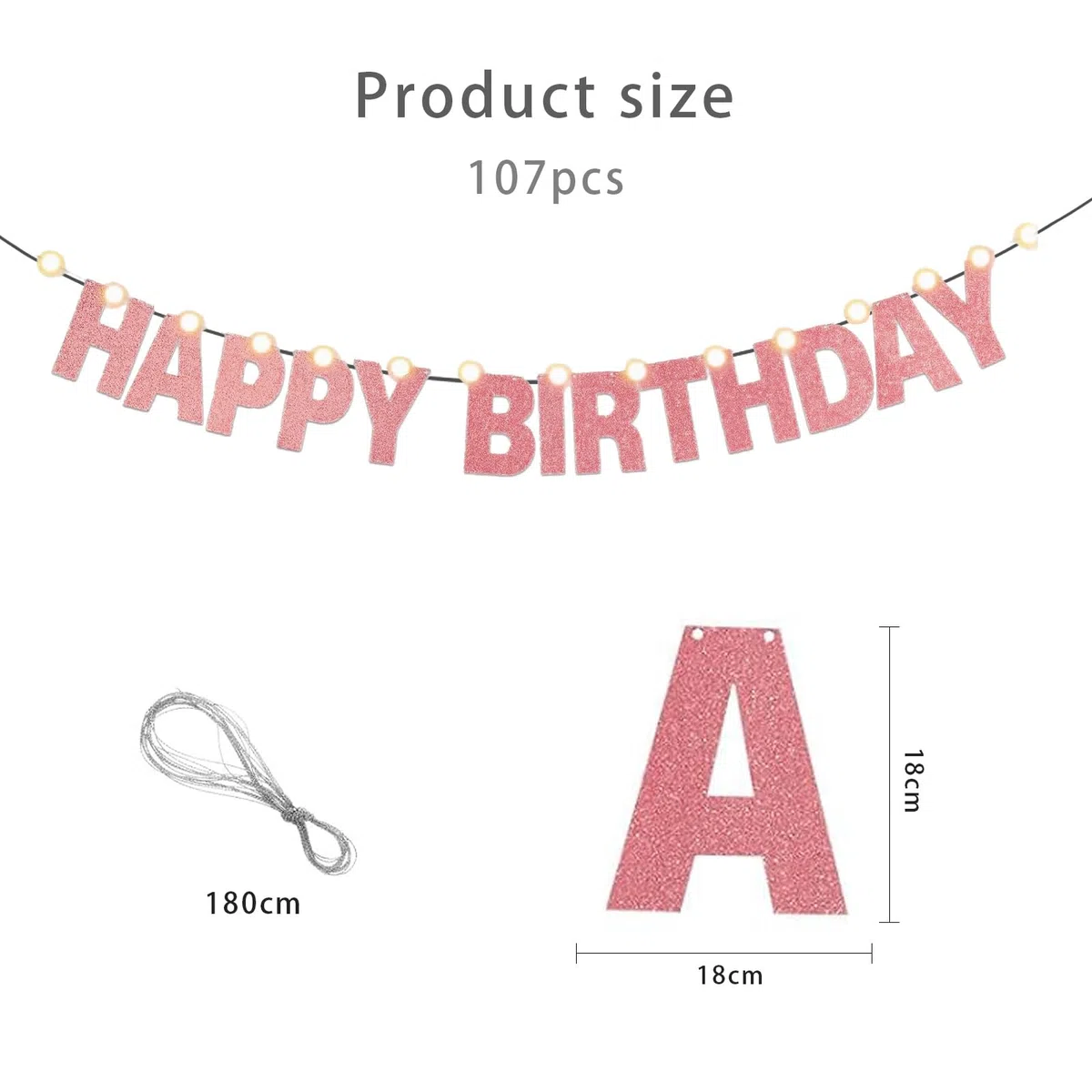 107 striscioni numeriche con lettere personalizzate, per compleanno, Natale, carnevale, feste (oro rosa)