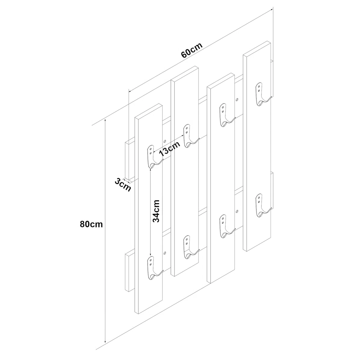 [en.casa] Appendiabiti da Muro Attaccapanni a Parete 4 Pannelli con 8 Paia di Ganci Porta Abiti Appendiabiti Moderno per Ingresso 80 x 60 cm - Effetto Rovere