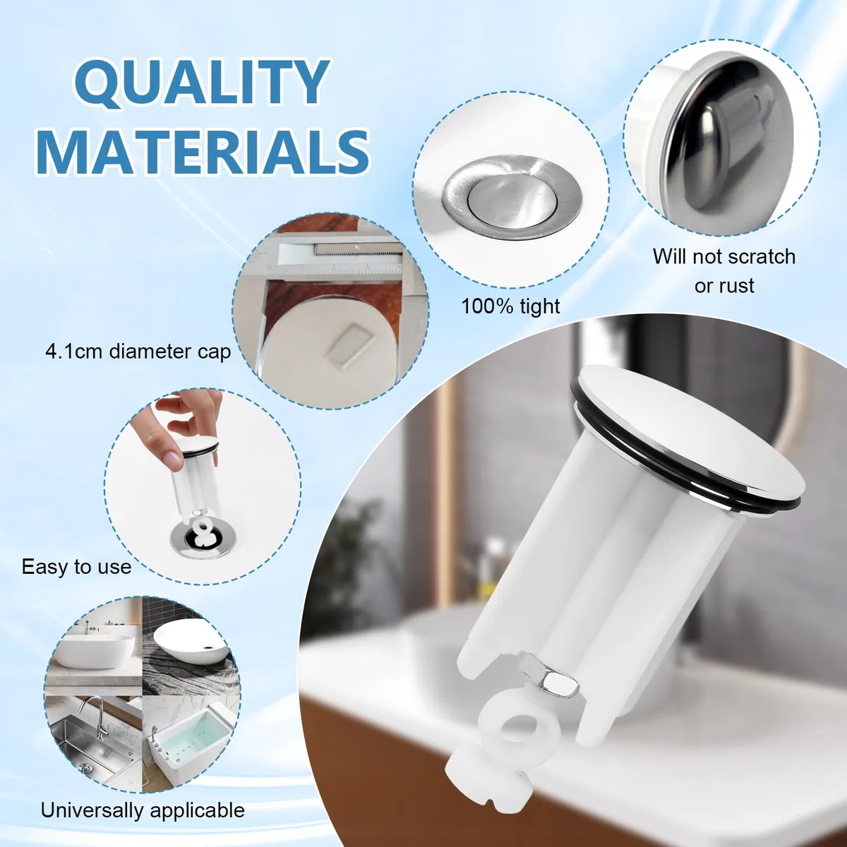 5 tappi per lavandino, 40 mm, in ottone, per lavandino, universale, per tutti i lavandini e bidet
