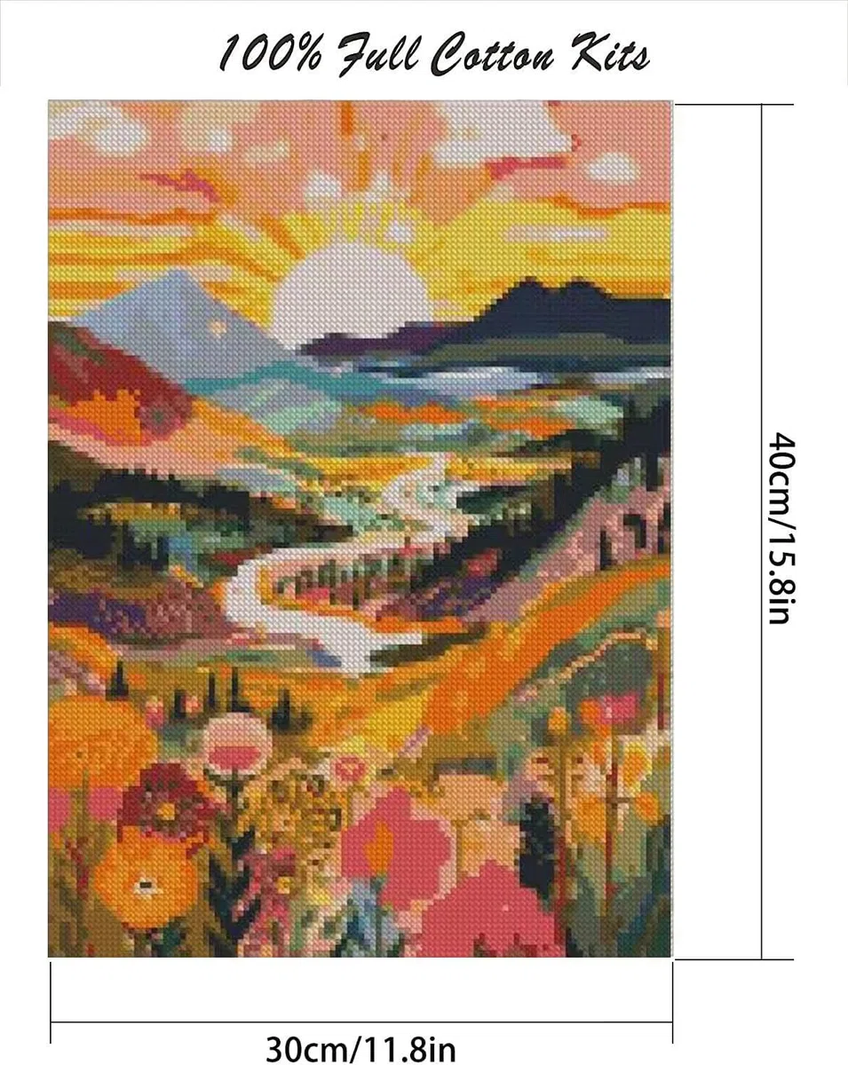 Musevial Kit per punto croce con paesaggio stampato per adulti e principianti, kit di ornamenti fai da te per la decorazione della casa, 30,5 x 40,6 cm