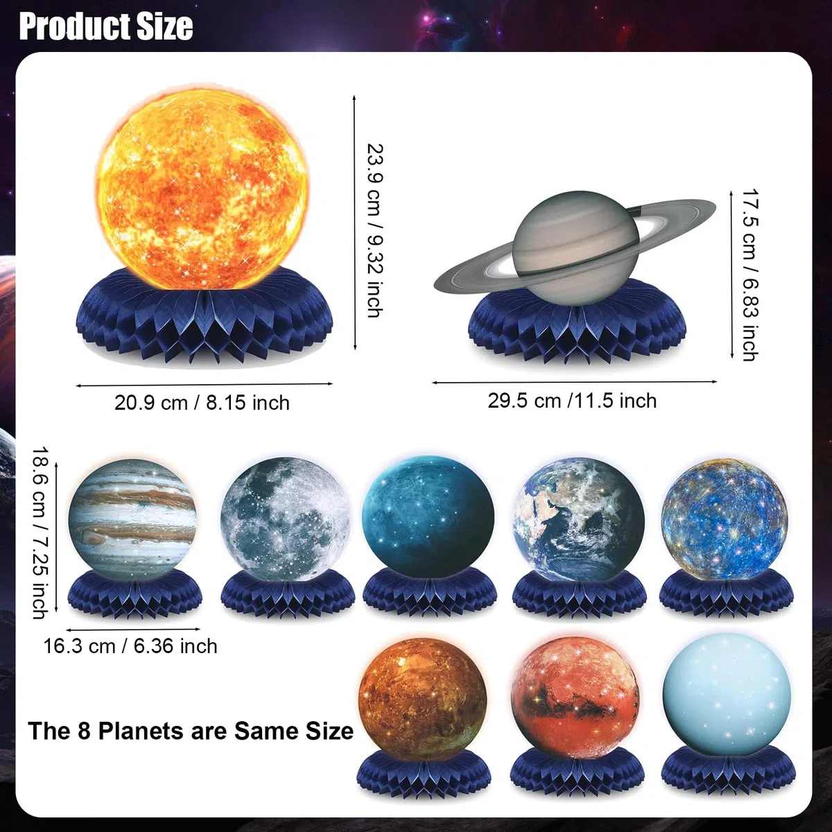 Decorazioni per feste a tema spaziale Pianeti Sistema Solare Centrotavola a nido d'ape per tavoli - 10 pezzi Galaxy Pianeti Modelli Spazio per Spazio Esterno Forniture Decorazione per Feste