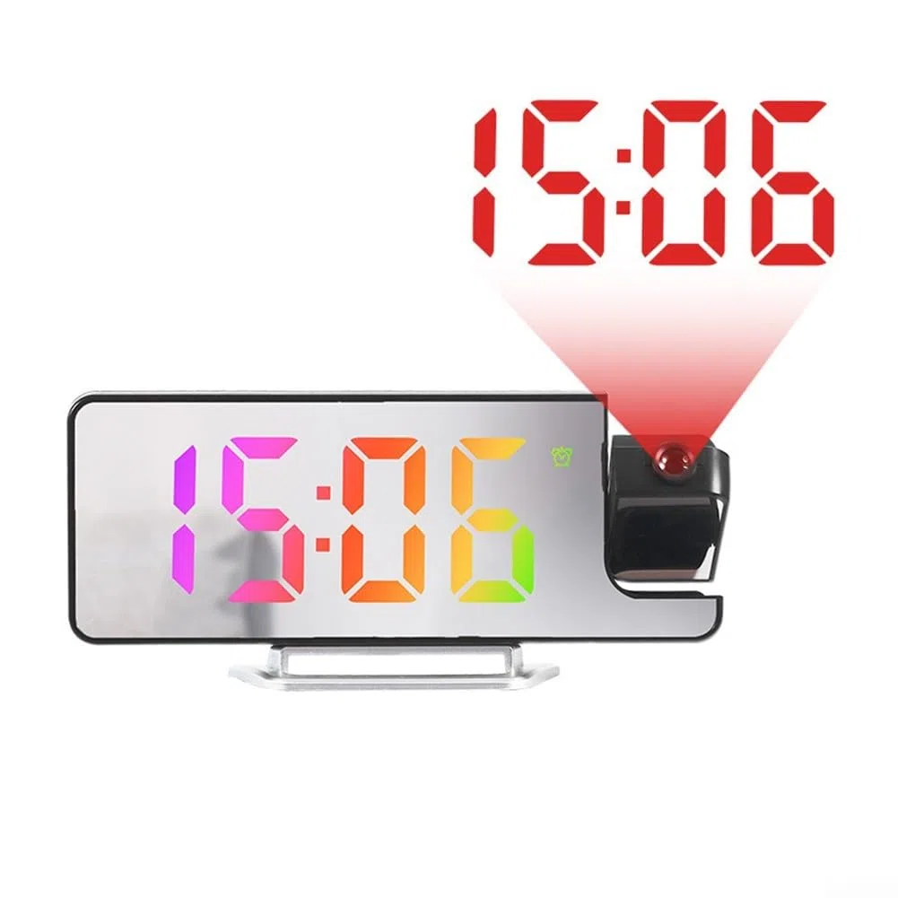 Sveglia digitale a proiezione con display multi-angolo regolabile, sensore di temperatura e grande schermo LED verde, proiettore per soffitto o parete, per camera da letto e decorazione della casa