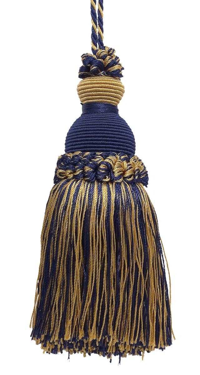 DÉCOPRO Bella nappa per chiavi, realizzata a mano, 12,5 cm, anello da 8,5 cm, (stile # IKTJ), oro nautico #1152 (oro chiaro, oro giallo, blu navy) confezione da 2