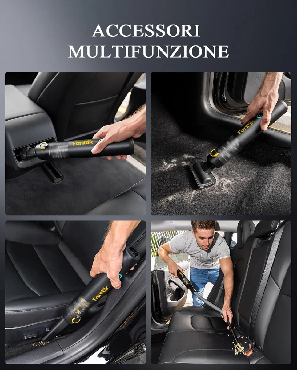 Fanttik Slim V8 Apex Aspirabriciole Senza Fili Per Auto,Alta Potenza di Aspirazione 19000Pa,Ricarica Rapida USB-C in 2,5 Ore,4 in 1 Aspirapolvere e Soffiatore d'aria e Pompa ad Aria e Pompa Sottovuoto