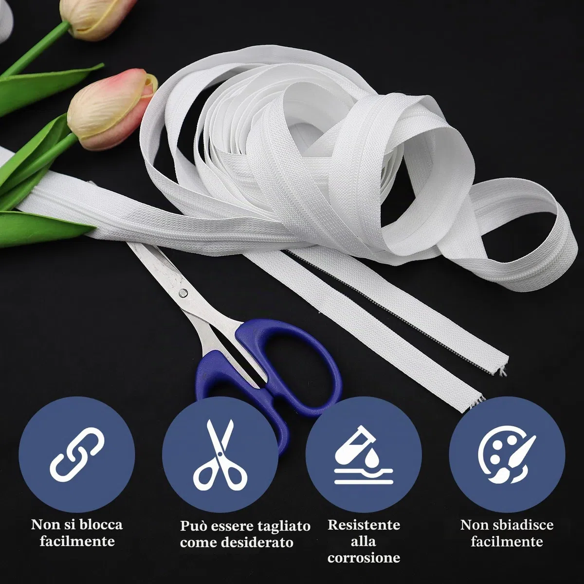Cerniera Lampo Lunga 20 m Cerniere Lampo a Metro e 20 Cursori Bianco Cerniera Lampo Infinita Cerniere Lampo in Nylon per Cucito Abiti Biancheria da Letto Borse