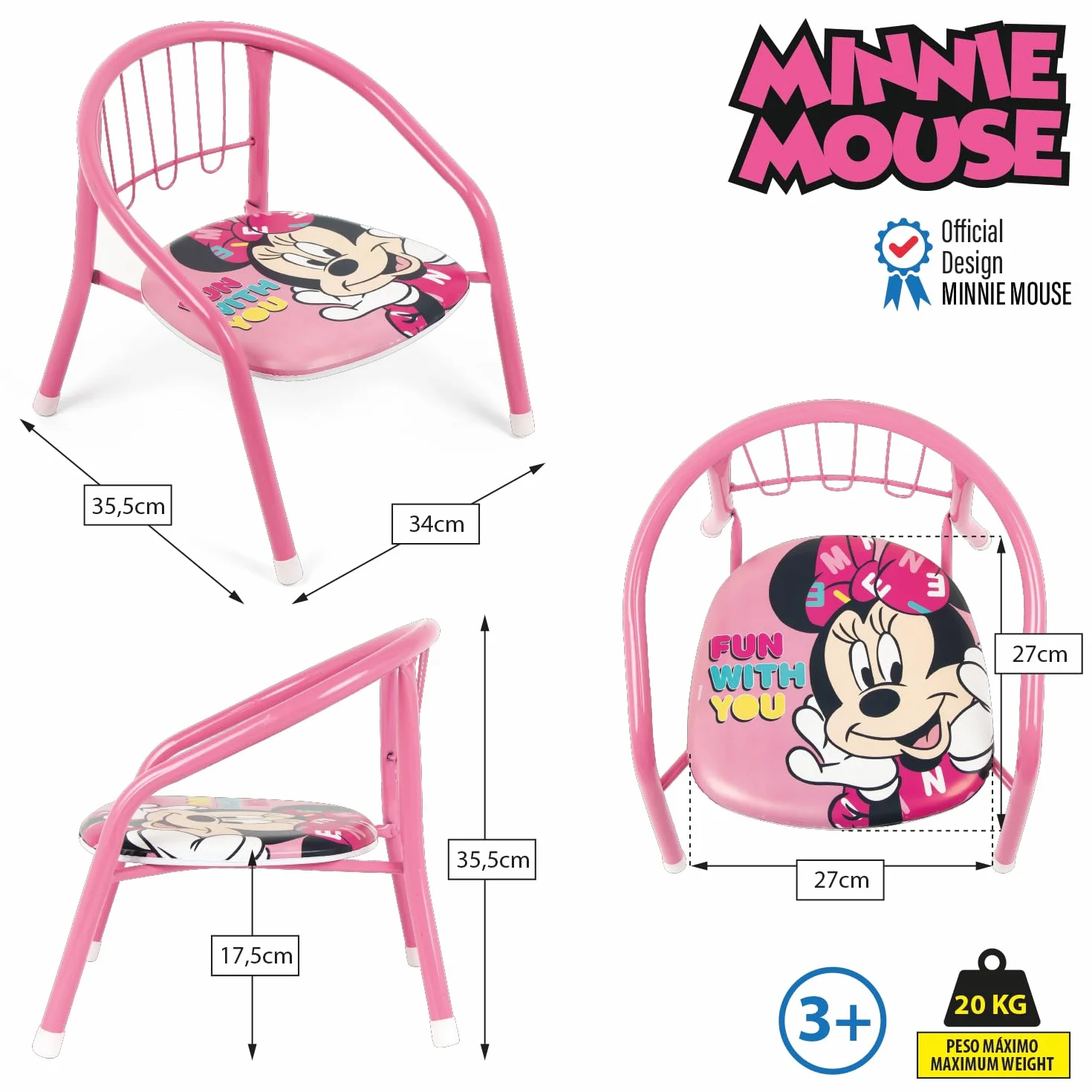 ARDITEX WD14423 Sedia in metallo da 35,5 x 30 x 33,5 cm di Disney-Minnie
