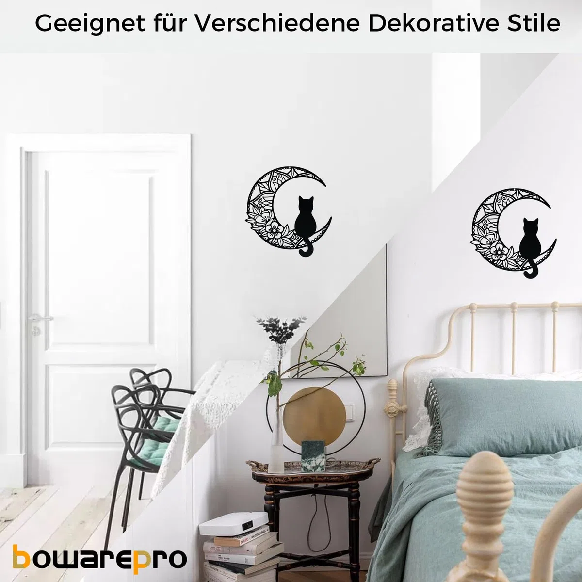 Bowarepro 1 Pezzo in Metallo Gatto e Luna, Decorazione da Parete, Decorazione per Casa, Interni ed Esterni