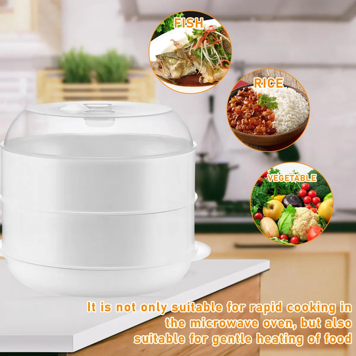 Cottura a vapore per microonde con 2 contenitori: PRITOK 21,5 x 21,5 x 16 cm, pentola a vapore per forno a microonde con colino, cottura rapida, 4 l, bianco