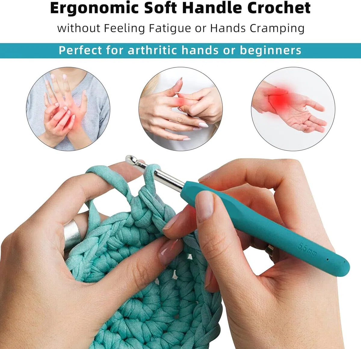 Set Di Uncinetti 30pcs, 11 Pezzi Ergonomici Morbidi Impugnature In Gomma Antiscivolo Kit Ferri Per Maglieria Con Custodia, Ideale Per Qualsiasi Tipo Di Motivi E Filati 2 mm -8mm