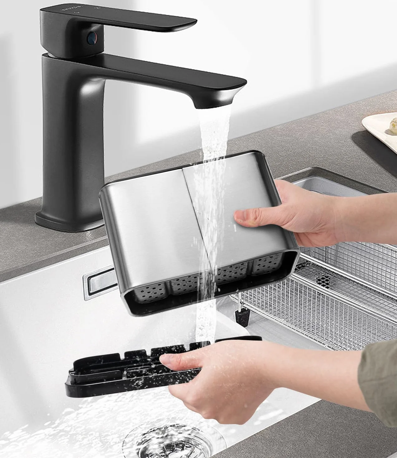 Portaposate Scolaposate, Porta Utensili Multifunzionale da Cucina, Organizzatore di posate in acciaio inox con 4 Scomparti e Scarichi per Riporre Bacchette, Forchette, Coltelli, Cucchiai, Ecc