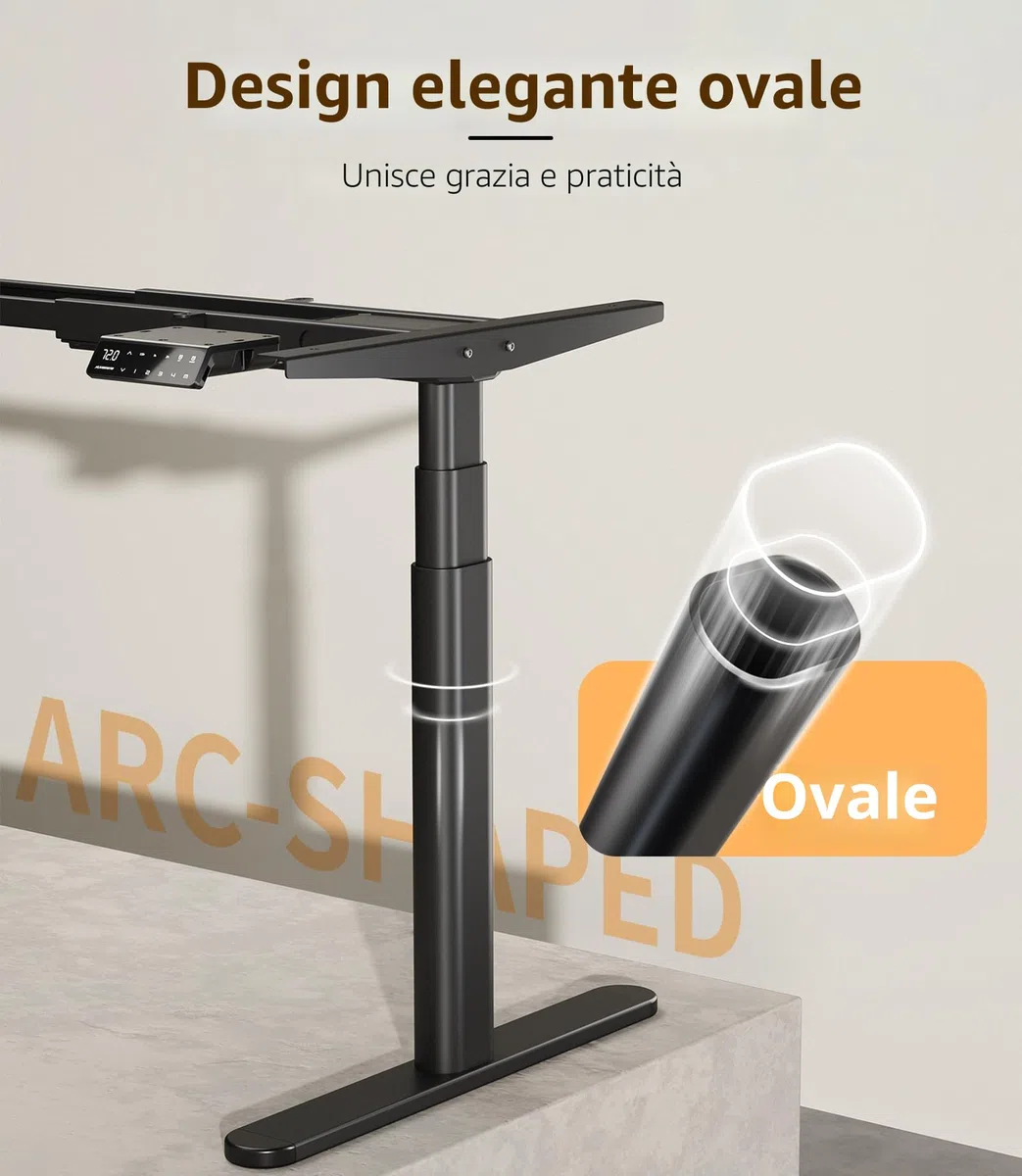 MAIDeSITe Scrivania regolabile in altezza elettrica EL2 Plus Art con design delle gambe ovali, scrivania doppio motore regolabile in altezza da 62 a 125 cm, 4 comandi a memoria