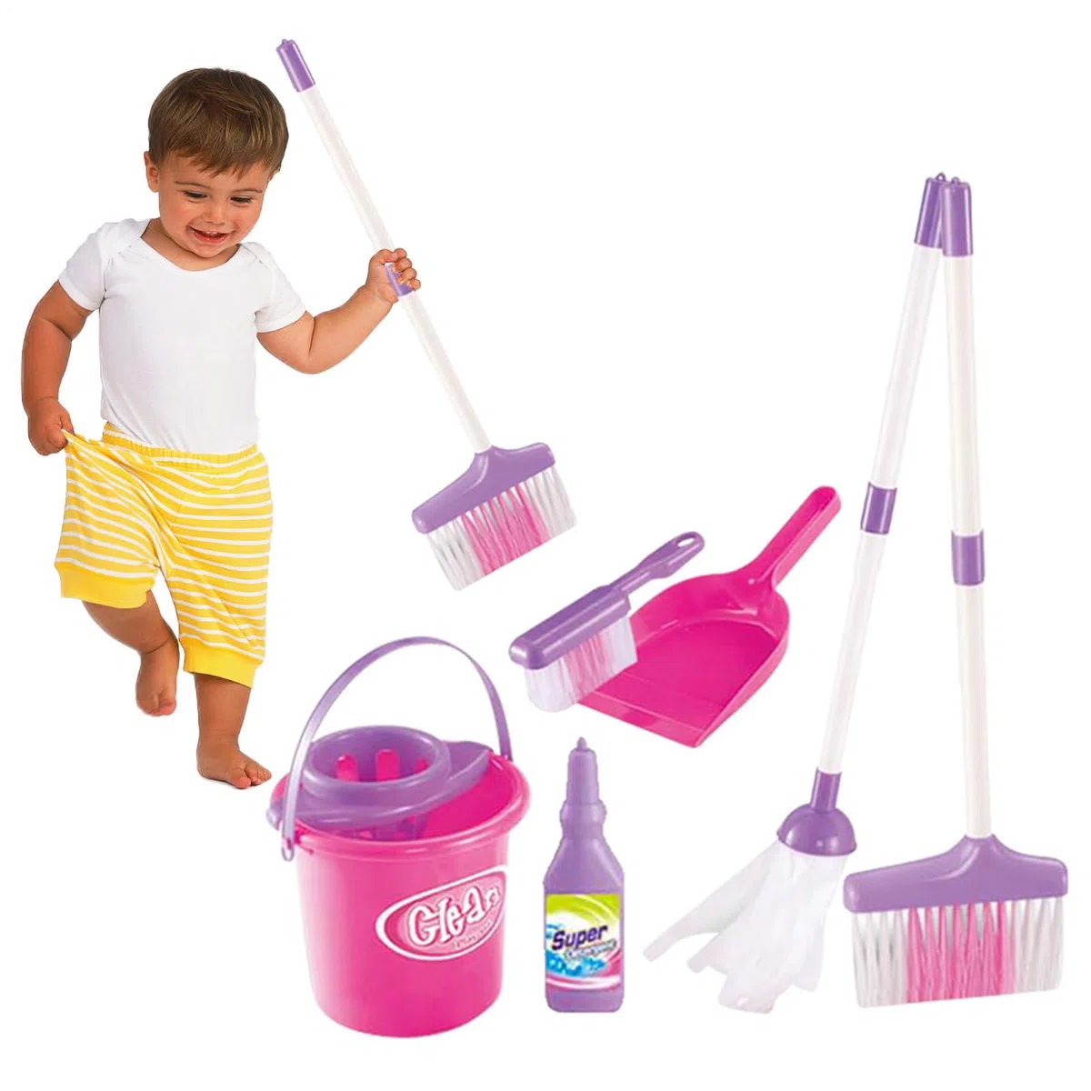 Giocattoli con scopa - Set da gioco per la casa per bambini | Giocattolo per bambini, set da gioco per la casa con scopa, , spazzola, lattina di polvere, secchiello, segnale di avvertimento Kit