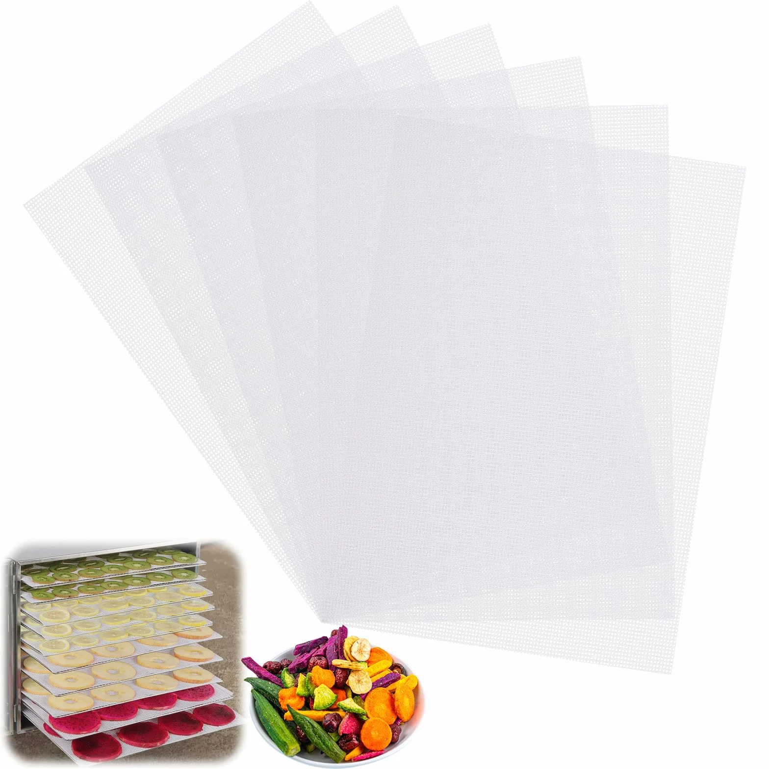 10 Pezzi Fogli Disidratatori in Silicone,38.5×28.5cm Antiaderenti Tappetini Disidratatore Frutta e Alimenti,BPA-Free Pellicole per Essiccatore Automatico,per Cottura,Pasticceria e Snack Salutari