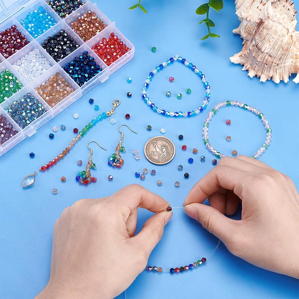 PH PandaHall 2208~2304pz Perline di Vetro Sfaccettato 24 Colori Perline di Cristallo, 4mm Perlines Distanziatrici Placcato Arcobaleno per Braccialetti Collana Gioielli Fai Da Te, Foro: 1 mm