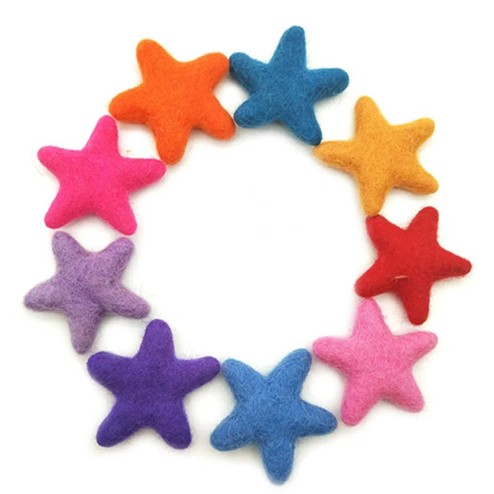 Stelle colorate in feltro, decorazioni fai da te, 10 pezzi, 7 cm, 100% lana