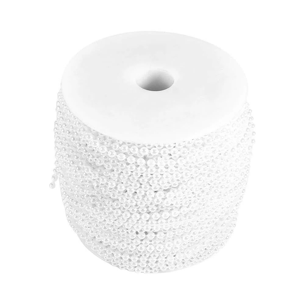 Perle Decorative Artificiali 3mm Bianco in Bulk con Filo da Pesca per Centrotavola Matrimonio Decorazioni Fai da Te Ghirlande Addobbi 50m Rotolo