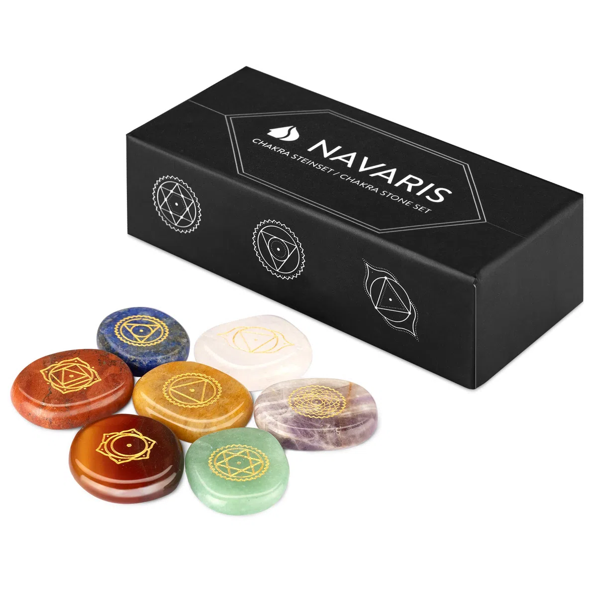 Navaris Set Pietre Cristalloterapia - Kit 7x Pietre Naturali Terapia Chakra - Meditazione e Reiki - Ametista Cristallo Rocca Lapislazzuli - con Sacca