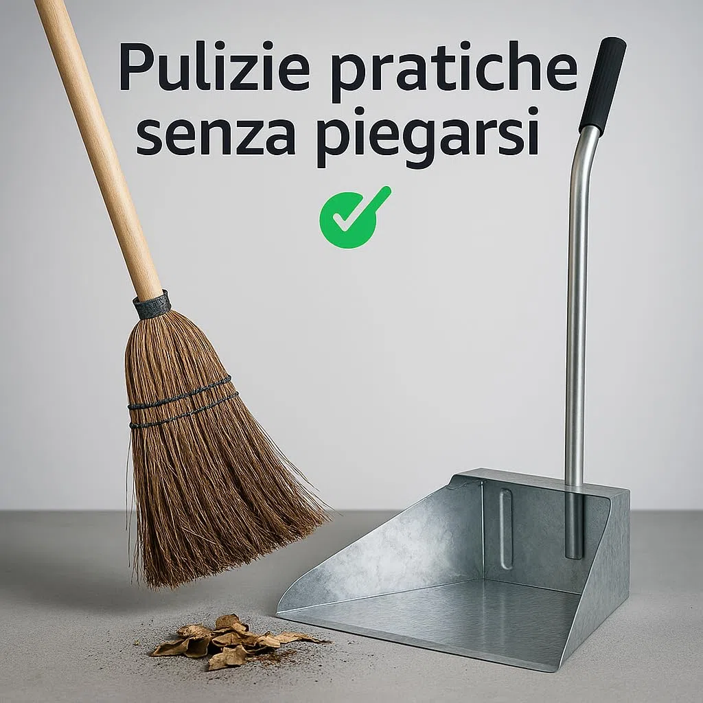 Paletta alza immondizia in acciaio zincato con manico lungo e impugnatura in plastica – 34x25x76 cm