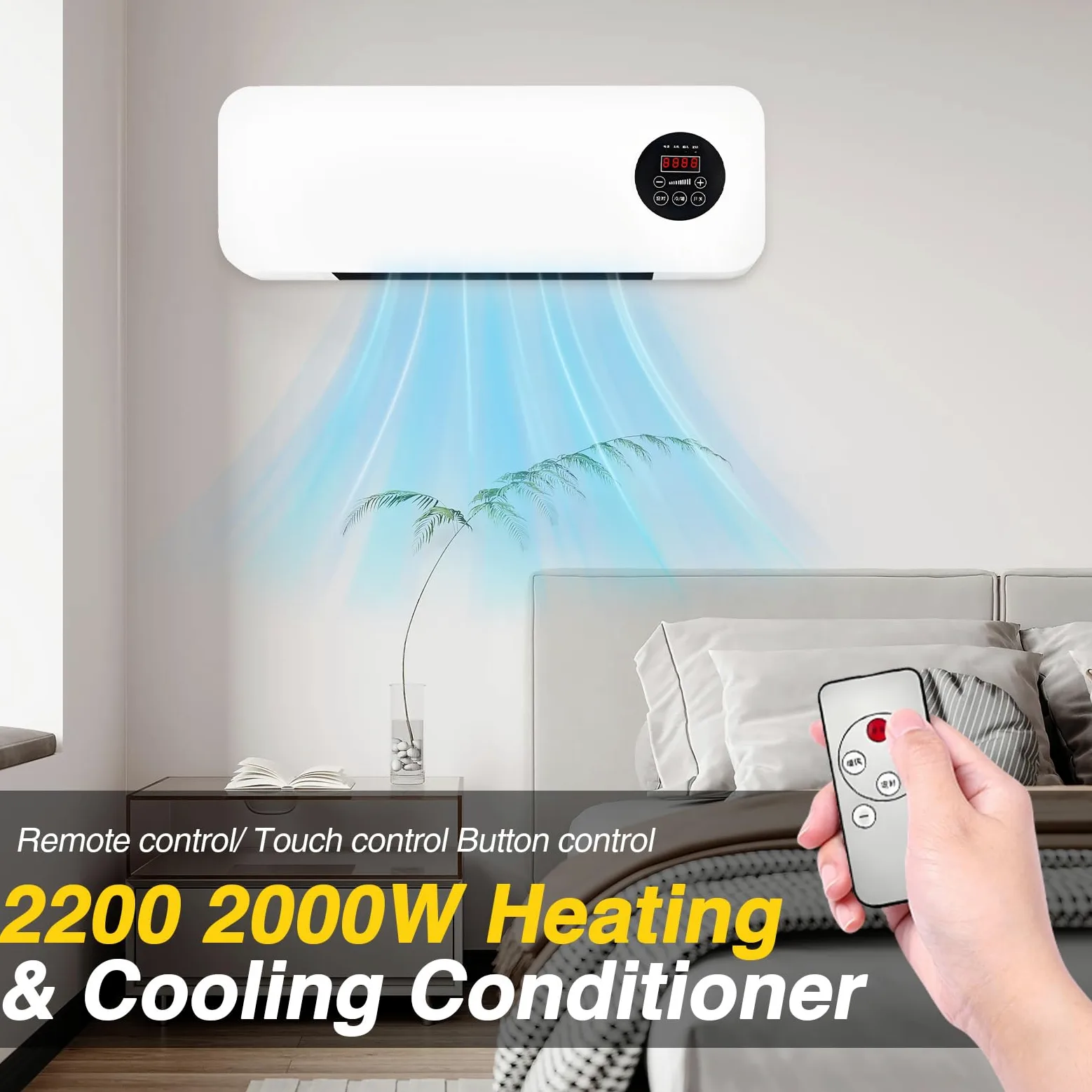 Aria condizionata,Clim Portatile,Clim Con Telecomando,Condizionatore a Parete Reversibile Split,Condizionatore Senza Unità Esterne,Ventilatore Di Raffreddamento Per Cucina,Camera Da Letto (Bianco-2)
