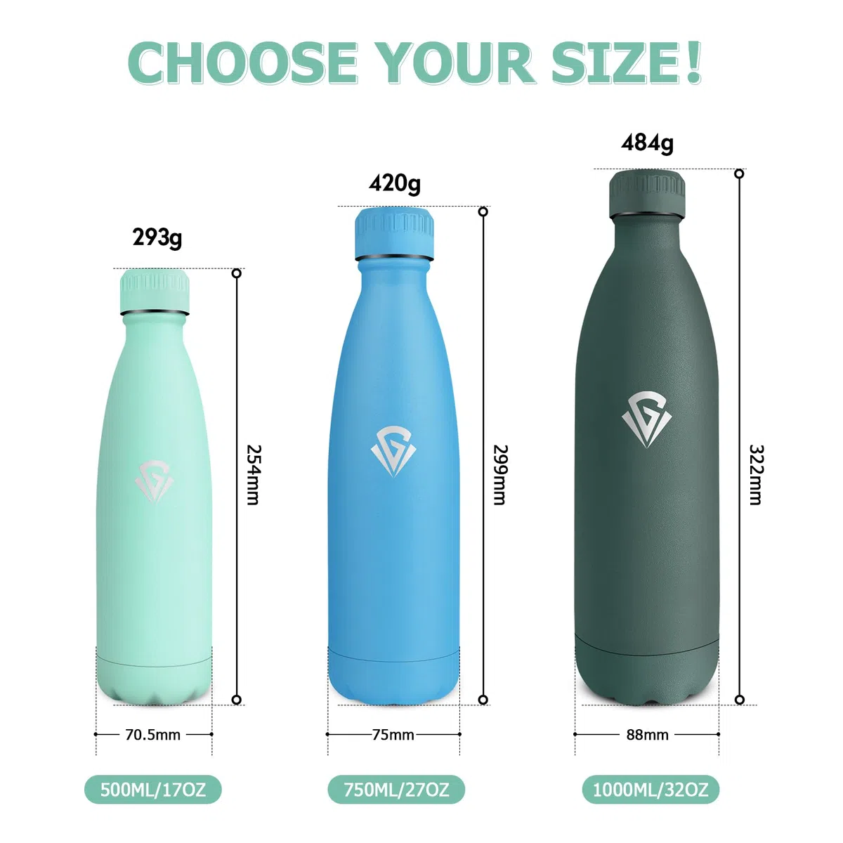 Borraccia Termica 500ml, Borraccia Acciaio Inox, Bottiglia Termica Doppia Parete, Senza BPA, Riutilizzabile e Antigoccia, Borraccia per Bambini, Scuola, Ufficio, Sport, Palestra, Campeggio, Viaggio