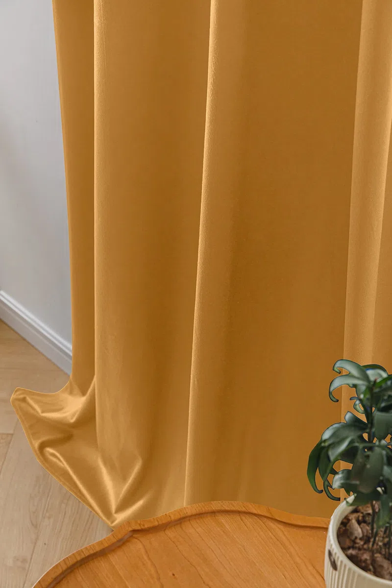 Cotton Market Tende 270 x 140 cm – Tende per finestre e porta del balcone – Tenda per la casa su nastro – Tende oscuranti – Senape