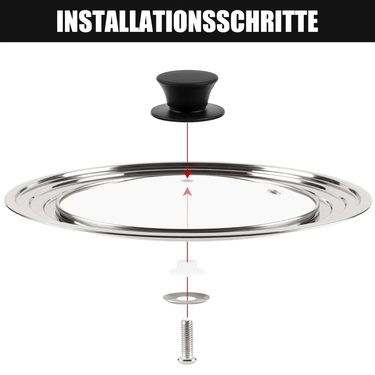 Coperchio universale per padelle, 22/24/26 cm, bordo in acciaio inox | Coperchio universale per padelle con manico