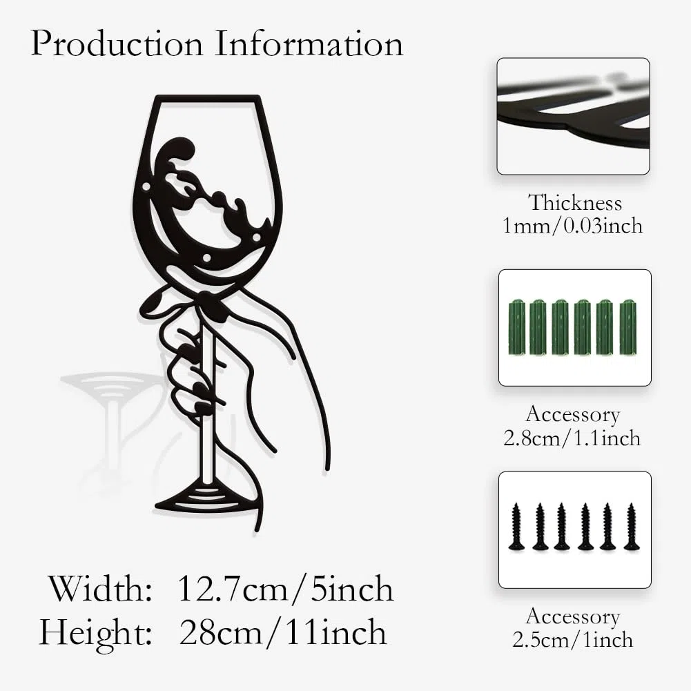 NBEADS Decorazione Da Parete In Metallo con Calice Da Vino, Decorazione Da Parete Nera Silhouette Wall Art Moderne Sculture Da In Metallo per Decorazioni Da Appendere Alla Casa Moderna, 28x13cm