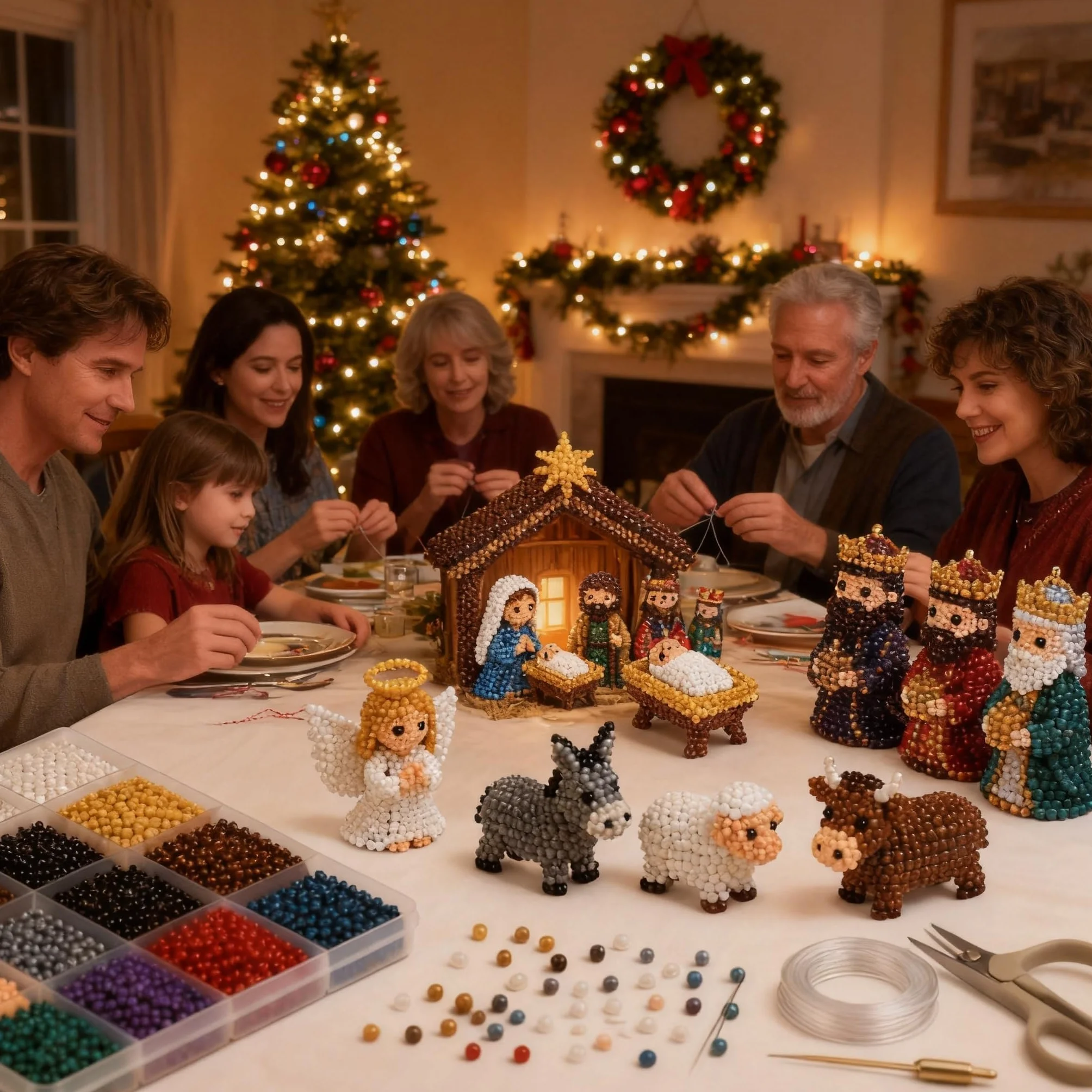 Hamosky Kit fai da te con perline 3D a forma di animale, con perline 3D fatte a mano, kit fai da te per principianti, con istruzioni passo passo per adolescenti (scena del presepe)