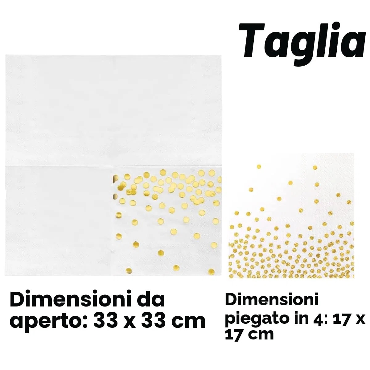 CEILIWEN Tovaglioli Bianchi e Oro - Confezione da 100, 33 x 33 cm - Per Cocktail, Feste di Compleanno e Bambini