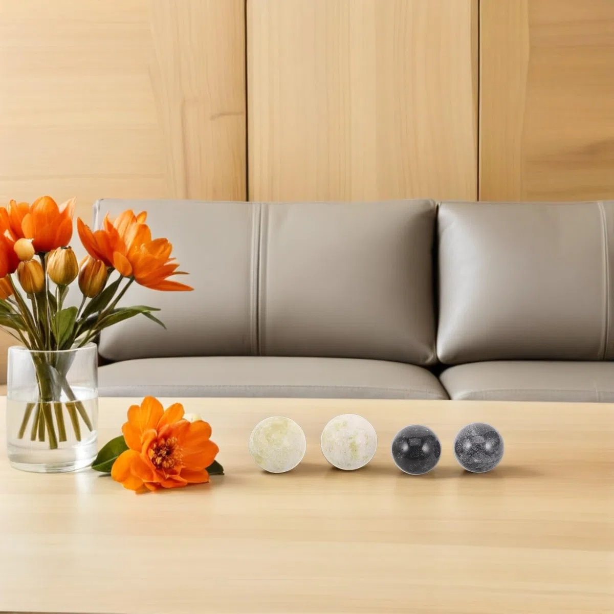 Sfere Decorative in Pietra per Centrotavola e Vasi, 4 Pezzi Riempitivi in Marmo Bianco e Nero per Decorazioni Interni Rustiche e Tavoli da Pranzo