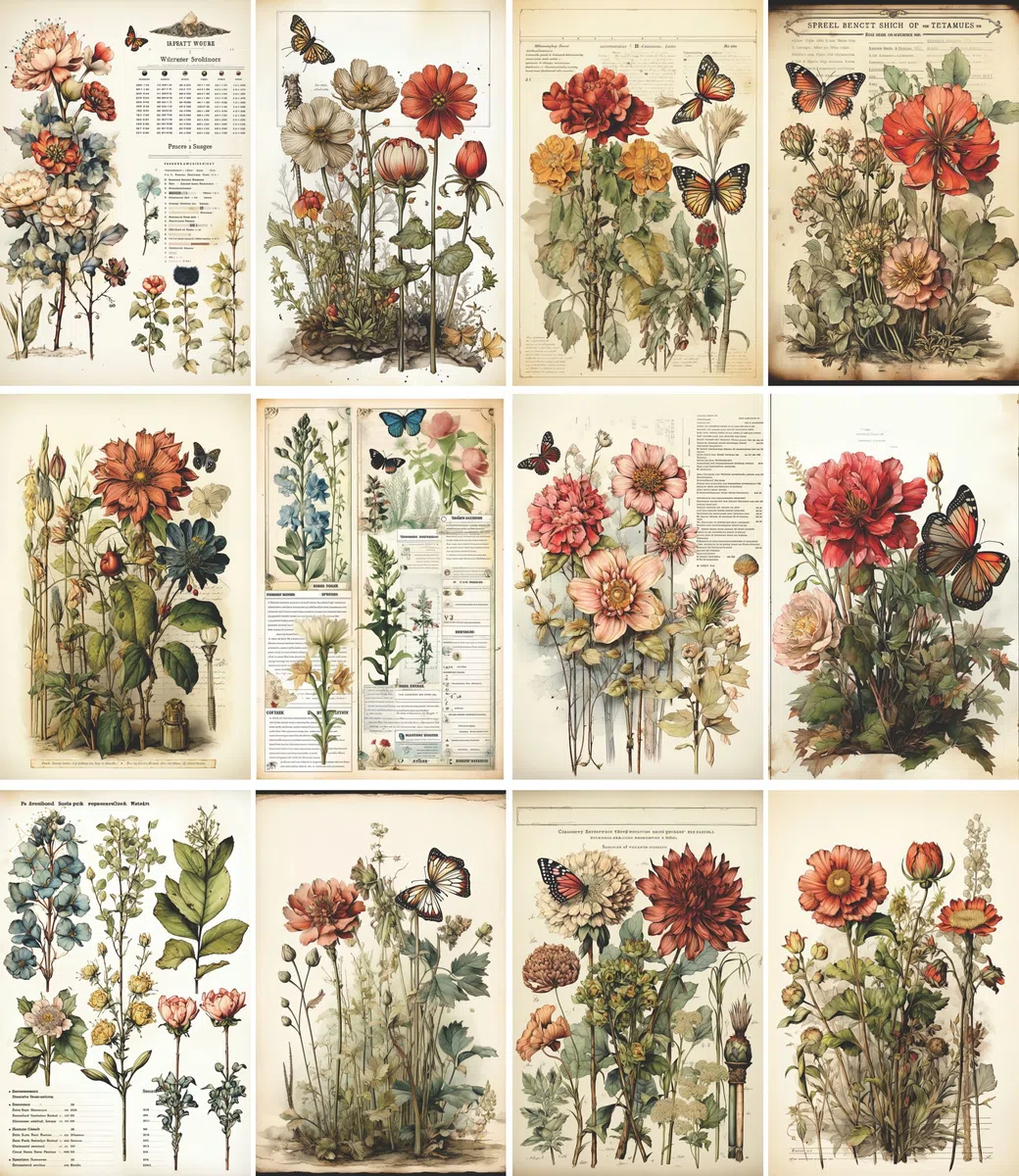 Botanical Pages Rice Paper, 8 x 10.5 inch - for Decoupage Cards Journal Crafts