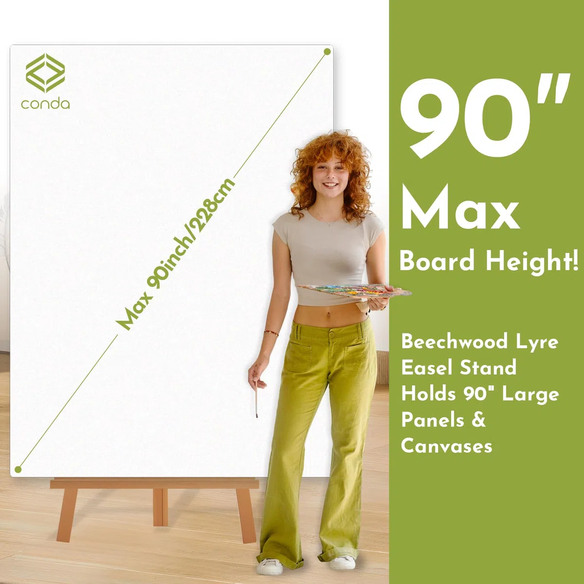 CONDA Cavalletto regolabile in legno per esposizione, cavalletto in legno di faggio con telaio ad A, può contenere tele fino a 152,4 cm, cavalletto inclinabile da pavimento per esposizione, pittura,