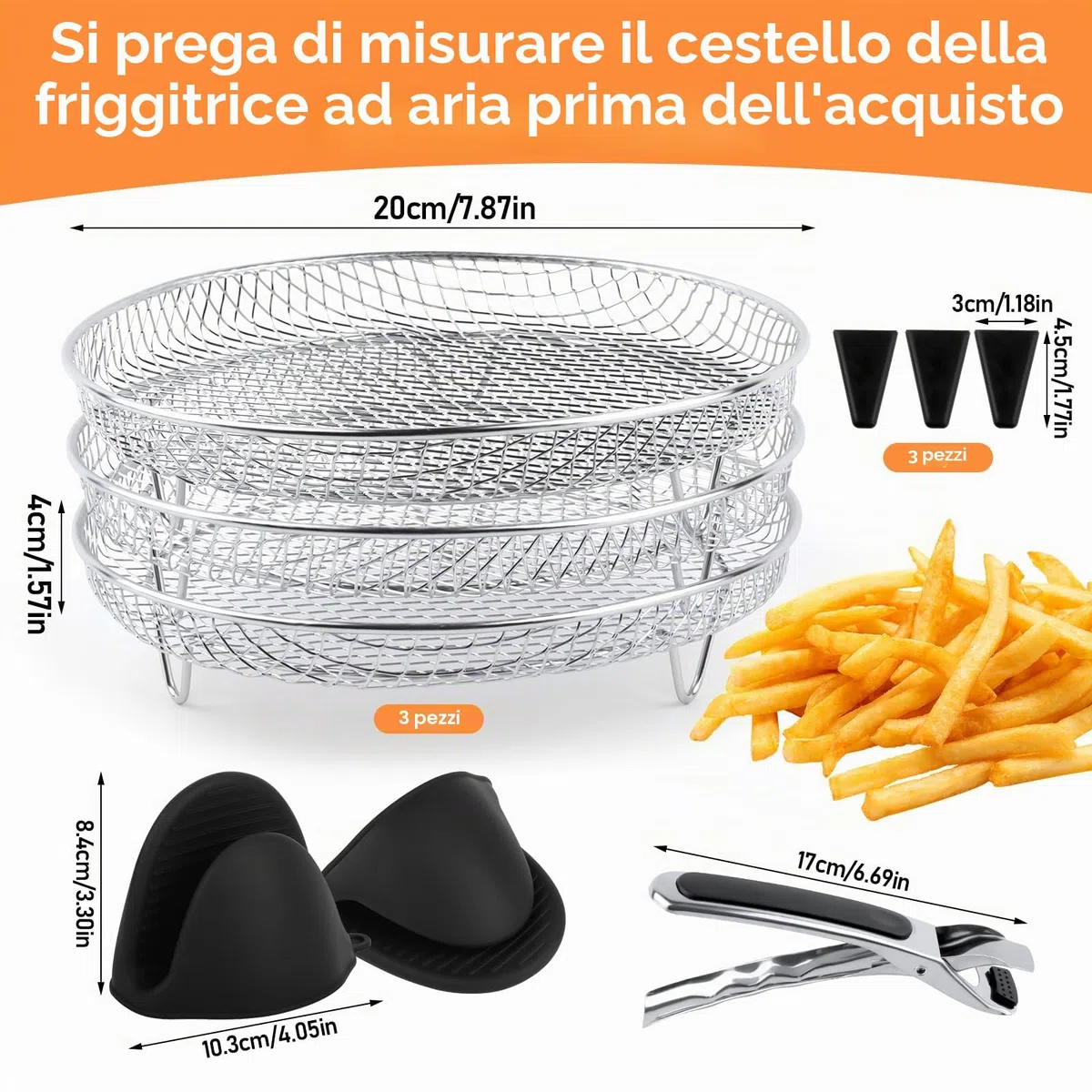 3 Pezzi Cestelli per Friggitrice ad Aria, 3 Pezzi Rack per Disidratatore Multistrato in Acciaio Inossidabile, Accessori per Friggitrici Ad Aria