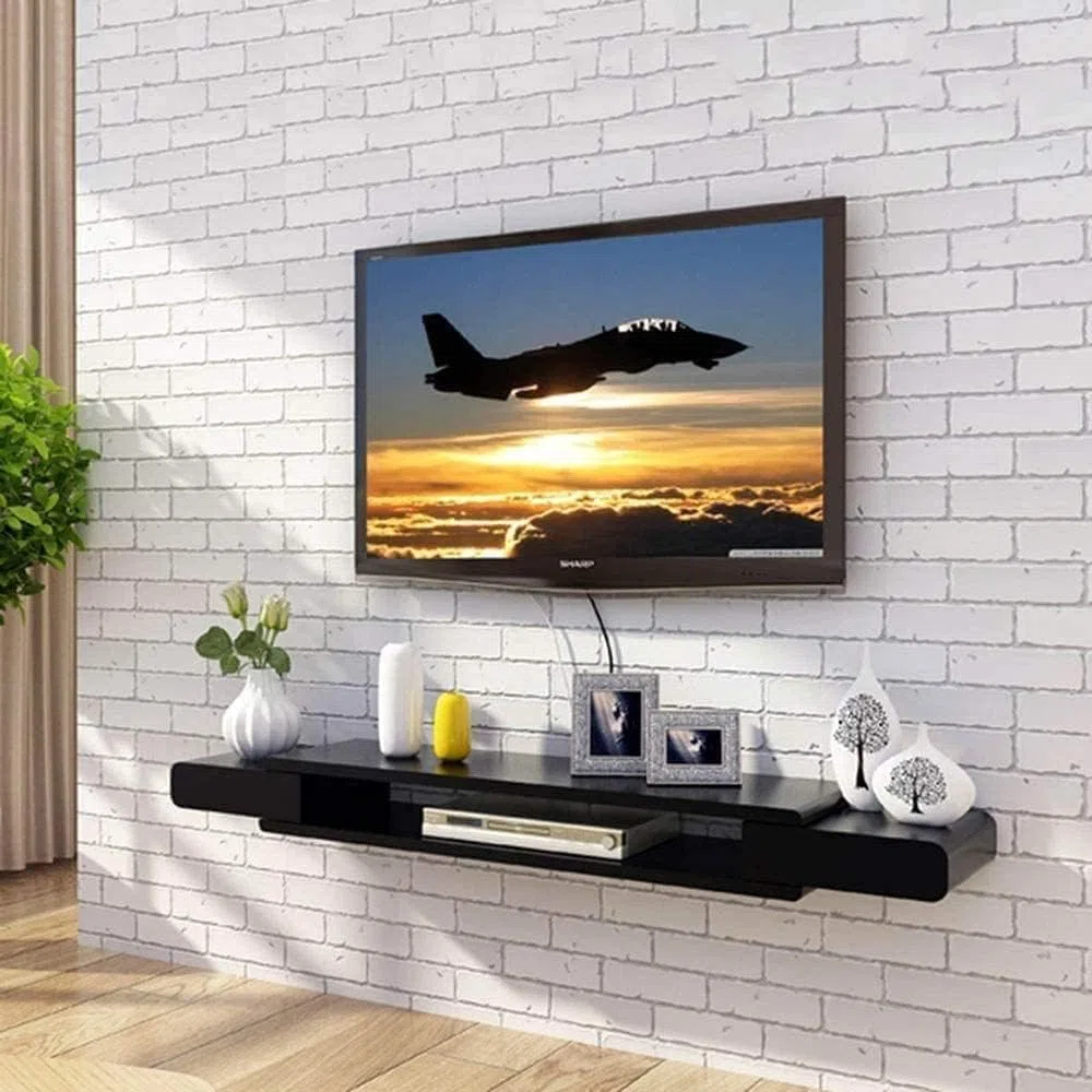 Mobile TV da parete, 110 cm, mensola sospesa per soggiorno, supporto TV con supporto per lettore DVD/Blu-Ray satellitare e decoder via cavo Sto Solut