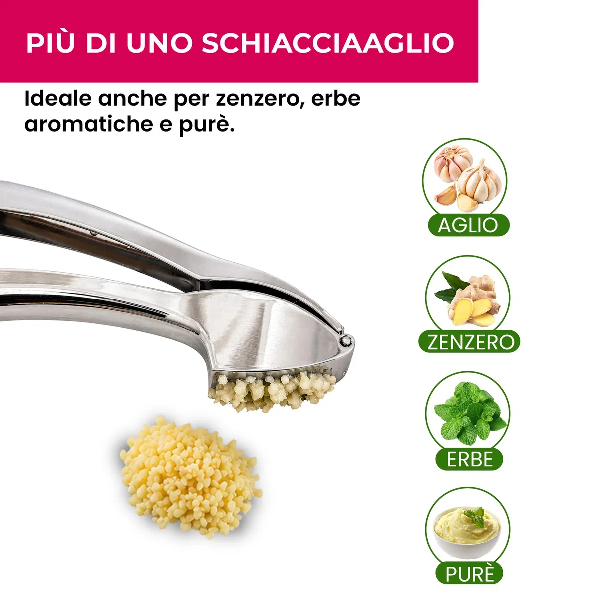 Spremiaglio Professionale - Schiaccia Aglio & Pressa Aglio - Garlic Press - Garlic Crusher - Utensili da Cucina - Schiacciapatate - Accessori Cucina - Tritatutto Manuale - Pelatore