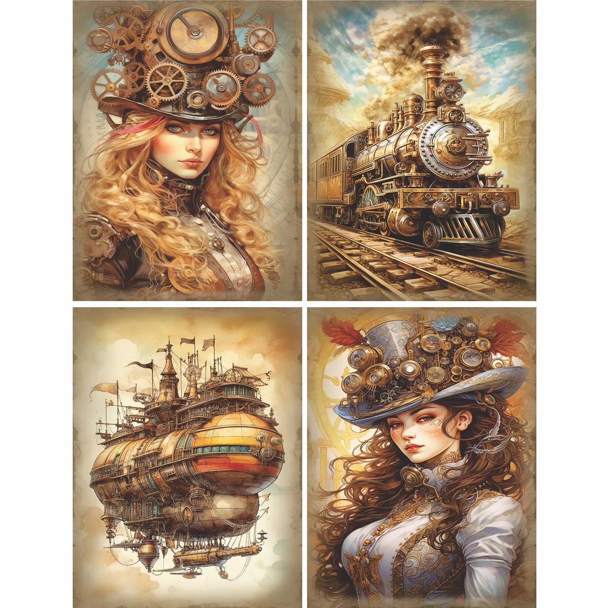 Carta di riso bianca Steampunk, 20 x 26,6cm (6 pezzi) - 6 disegni per scrapbooking, cartoline, artigianato, decoupage da CRAFT KREATIVELY
