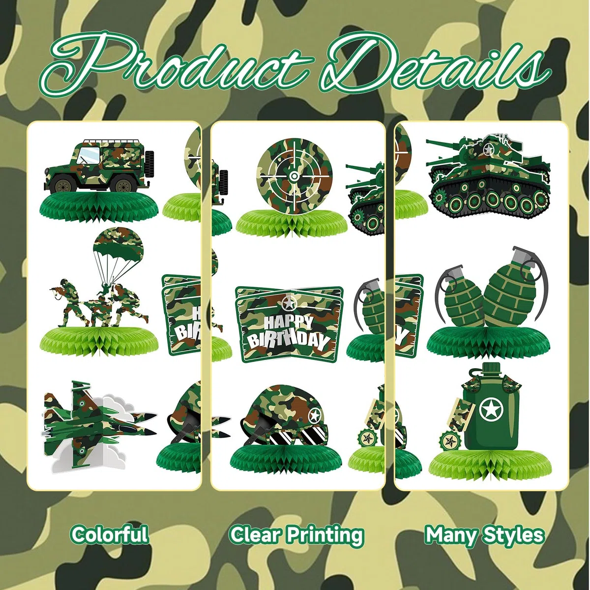 9 Pezzi Decorazioni Militari per Festa A Tema Camouflage Centrotavola A Nido D’Ape per Compleanni di Ragazzi, Ragazze, Baby Shower E Rifornimenti per FESTIVITÀ