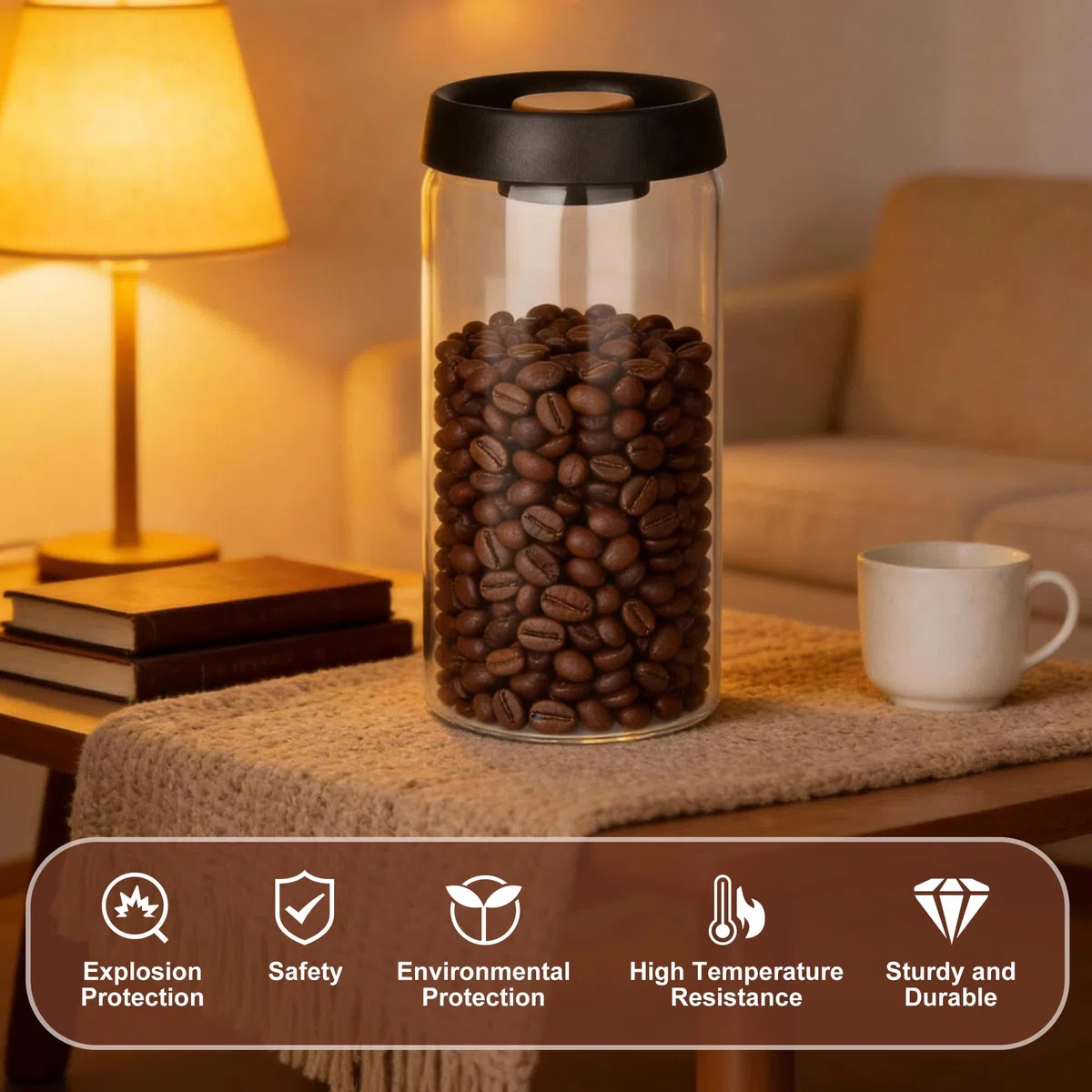 Contenitore per Barattolo sottovuoto caffe da 1800 ml, design a pressione per il vuoto, Barattolo caffe di grande capacità, contenitore per la conservazione dei chicchi di caffè a prova di umidità