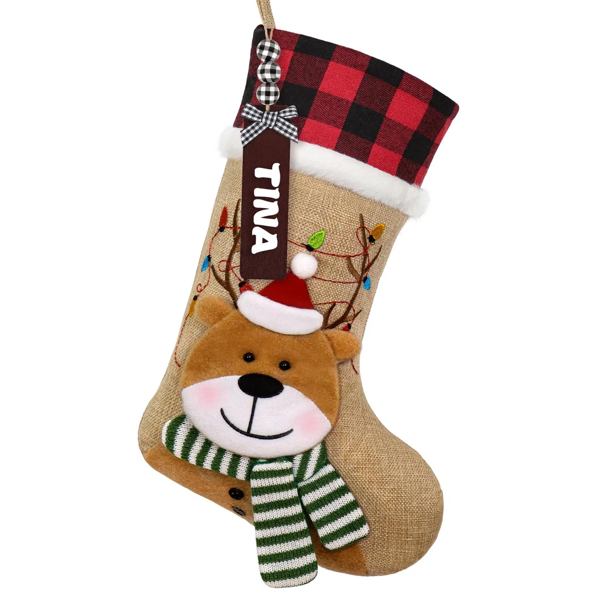 Calze di Natale, Calze Natalizie da Appendere,Calza Natale Personalizzata con 3D Renne, Decorazioni Natalizie Calze Natalizie per Casa, Camino, Albero di Natale