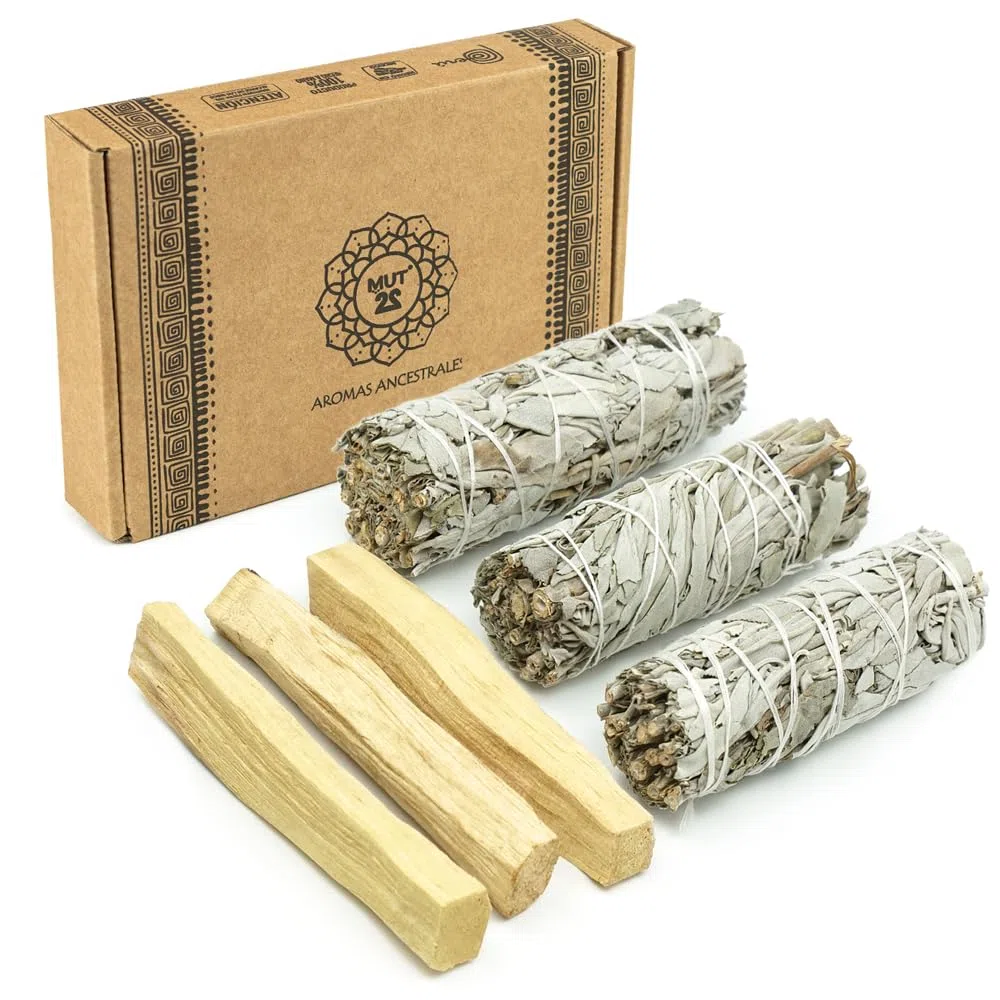 3 Salvia Bianca e 3 Palo Santo Sacra da Bruciare, Erba di Purificazione e Armonia: Salvia Apiana 100% Naturale, Ideale per la Pulizia Spirituale e i Rituali Energetici