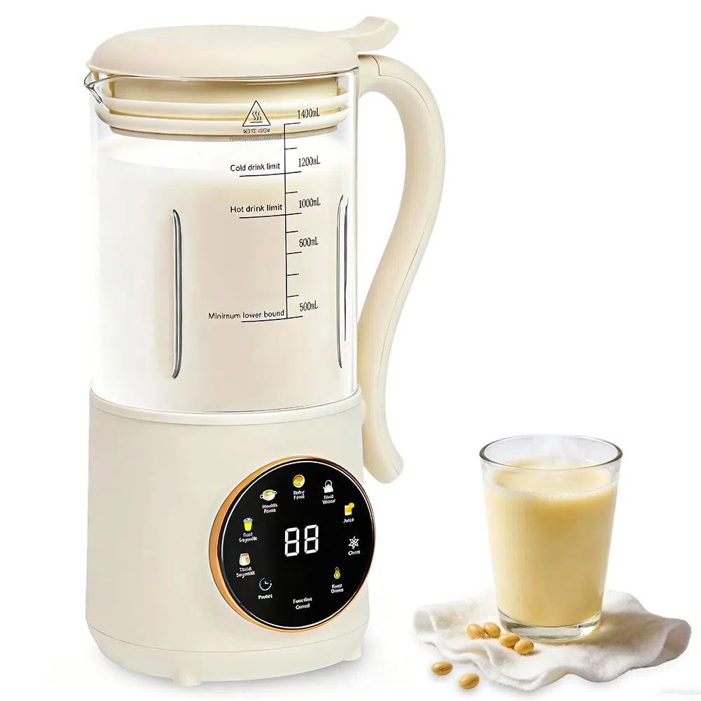 Macchina per latte di noci 1400 ml, macchina per latte d'avena con 16 lame e 9 funzioni, display LED, macchina per latte di soia, funzione di mantenimento in caldo per 4 ore e autopulizia