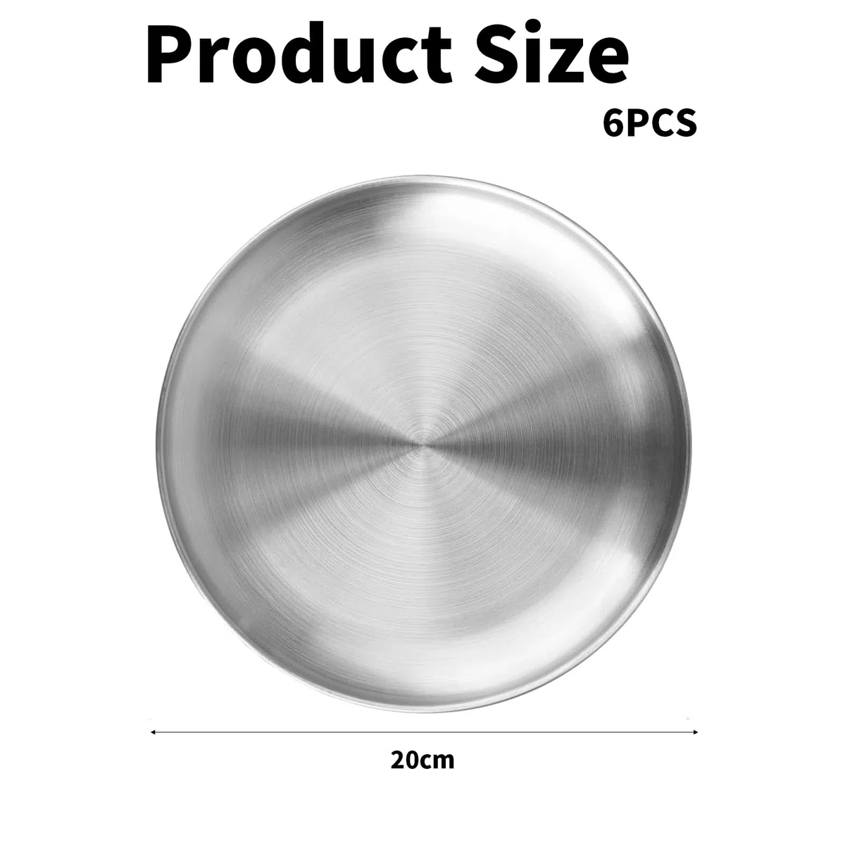 6 piatti in acciaio inox, piatti rotondi in acciaio inox, diametro 20 cm, per barbecue, vassoio, piatto da portata rotondo per campeggio, picnic, escursioni, cucina, feste